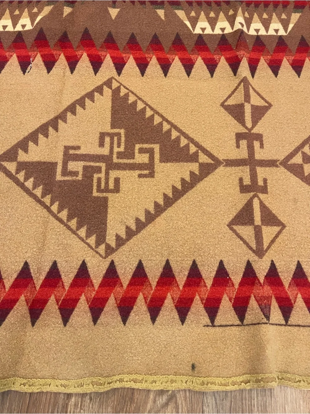 Vintage 20s Pendleton? Brown Reversible Wool Throw Blanket Aztec Tribal Western